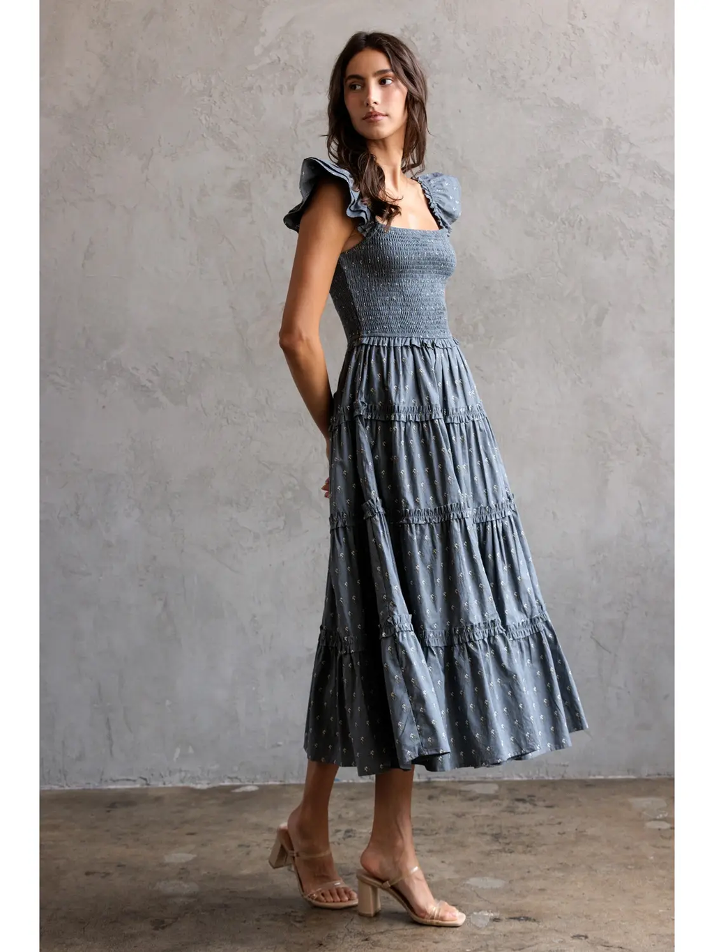 Smocked Bodice Tiered Midi Dress