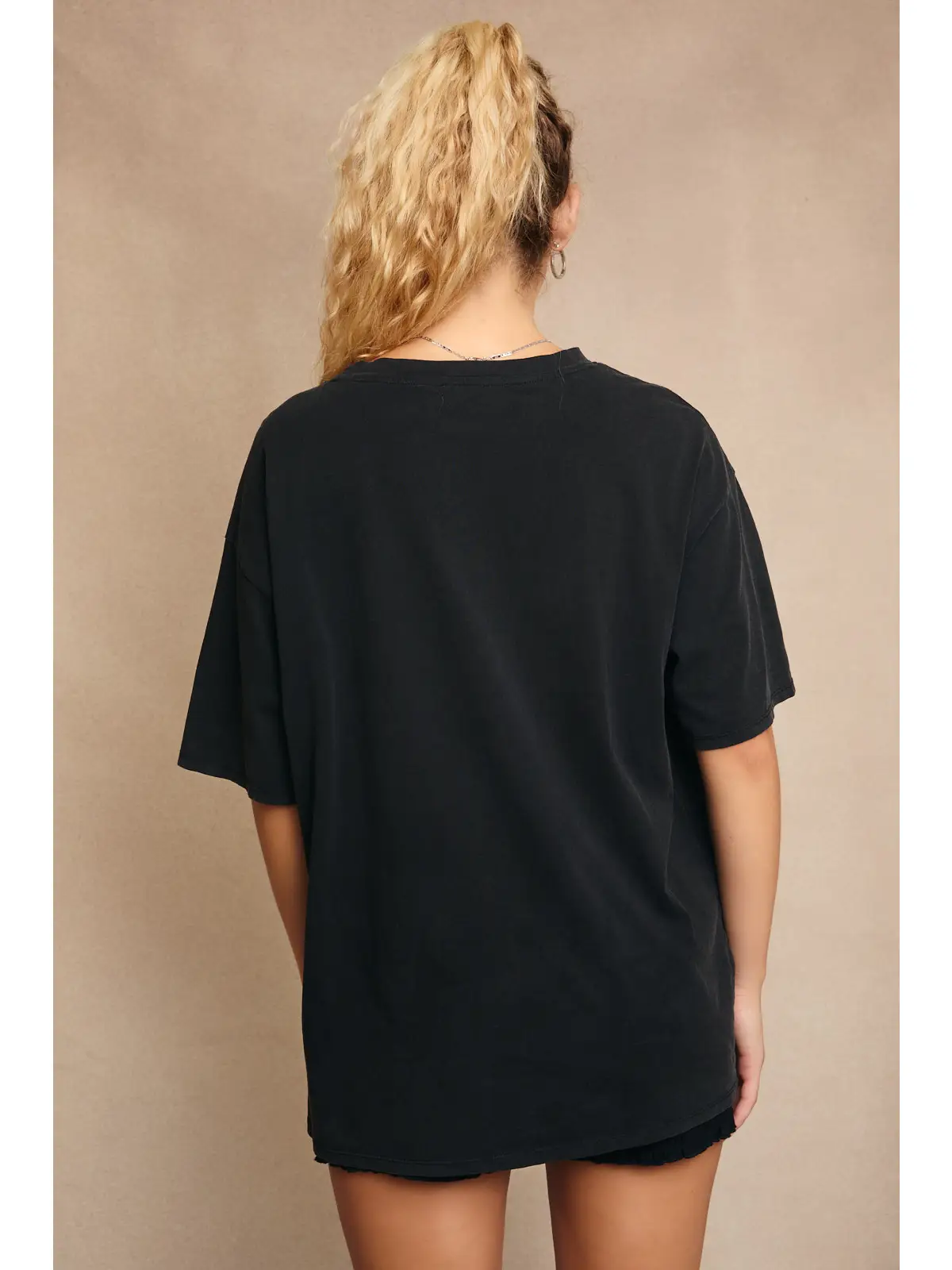 Washed Tee with Western Line Stitch - BLACK
