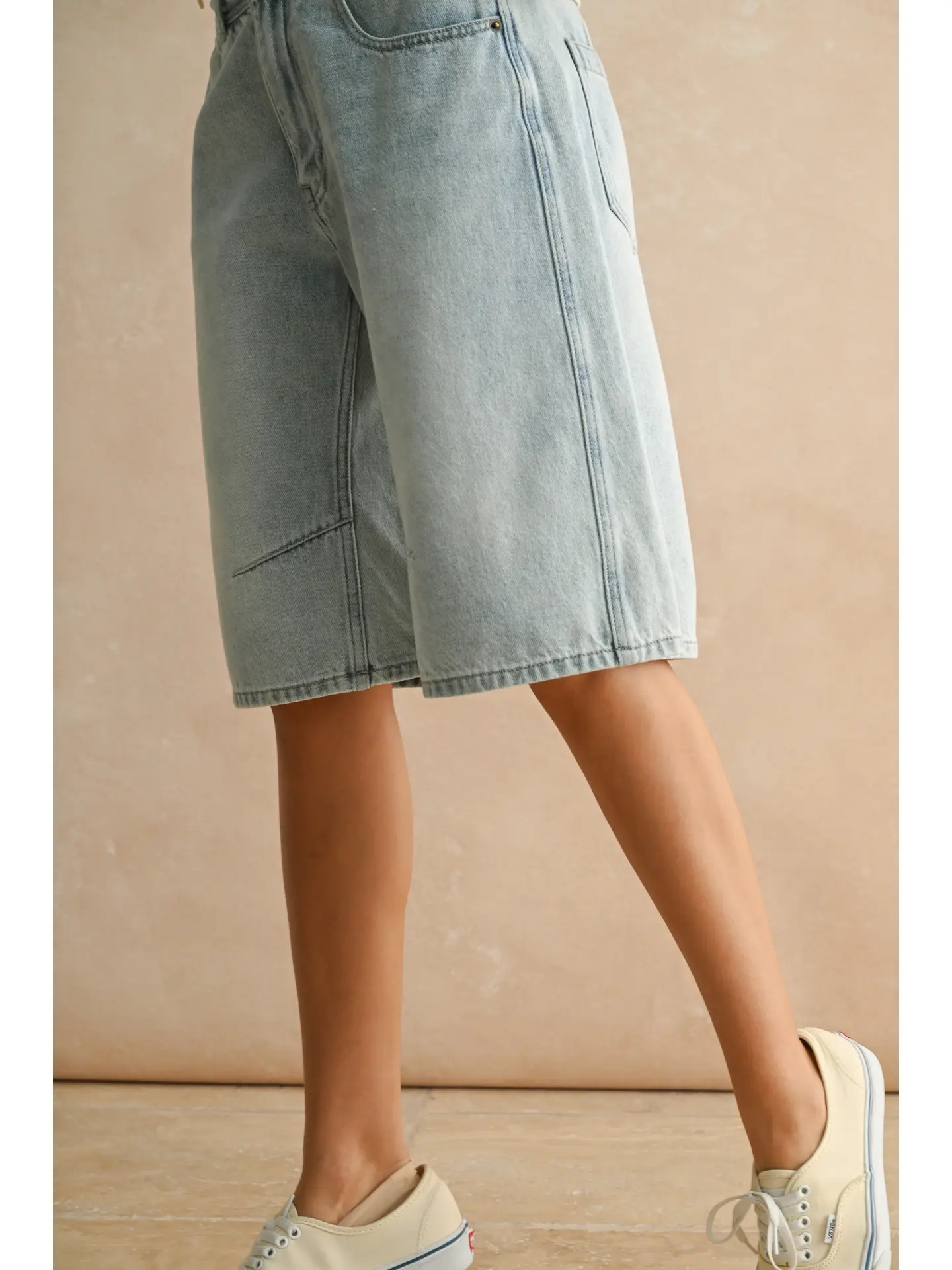 Relaxed Denim Shorts with Pleated