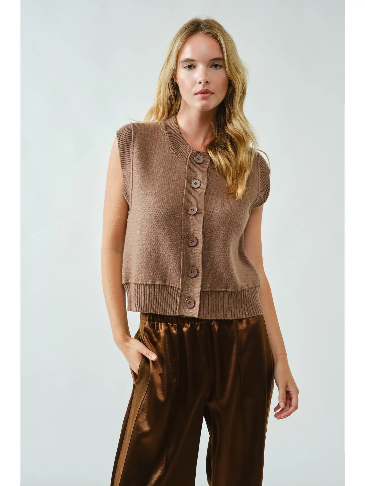 Super Soft Basic Vest Cardigan - TOFFEE