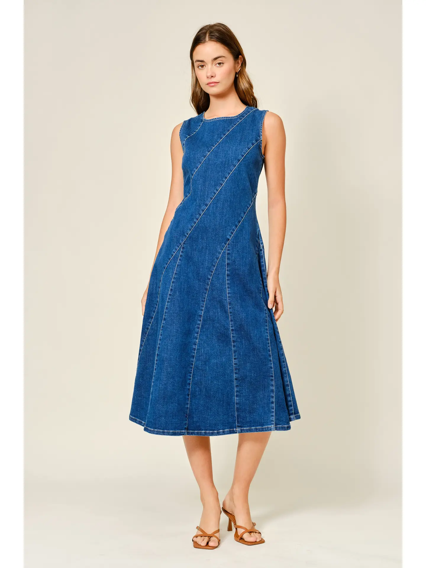 Stretch Mermaid Line Denim Midi Dress