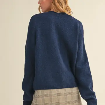 Marled Knit Sweater Cardigan - MIDNIGHT BLUE