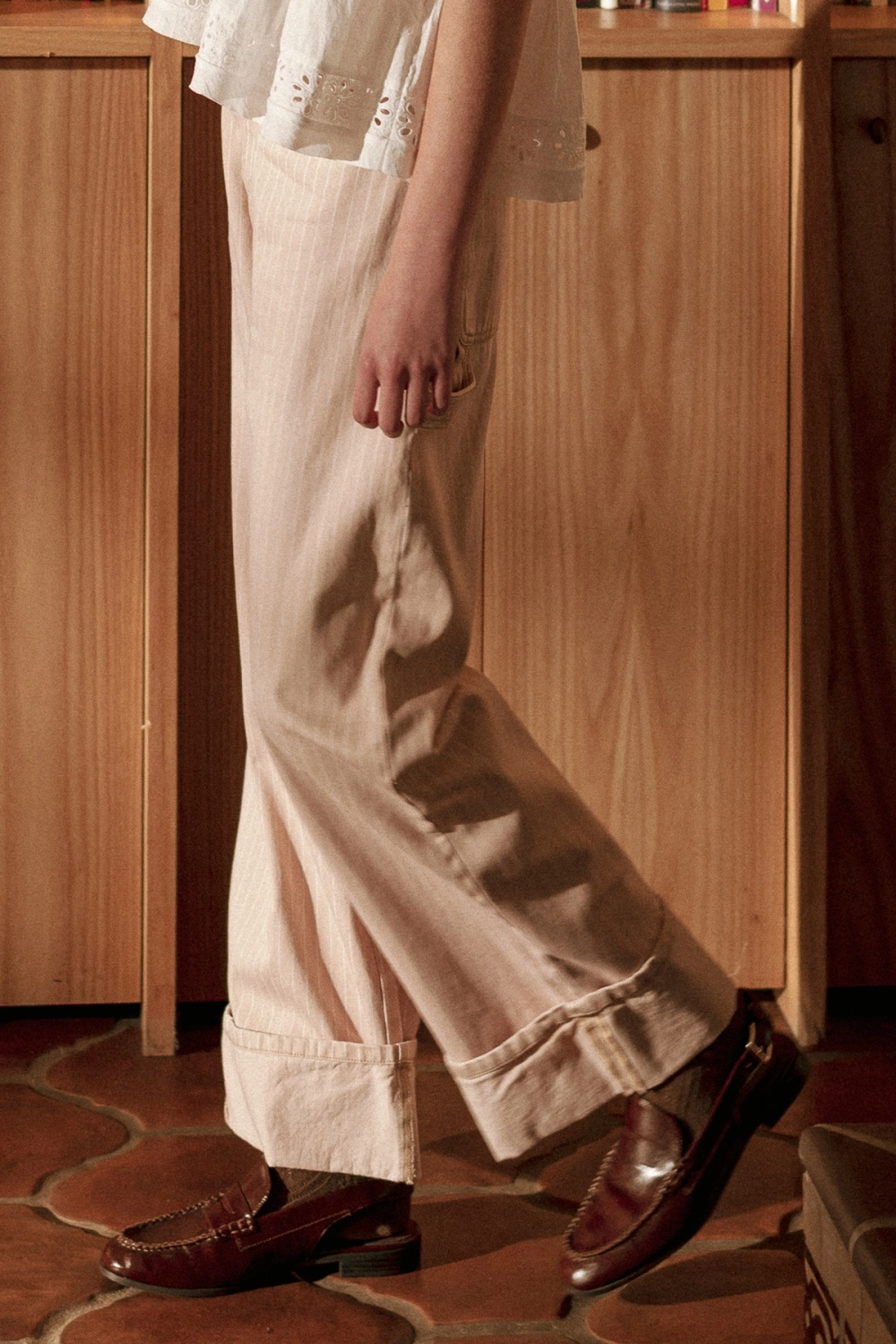 Striped Pattern Cuffed Hem Pants