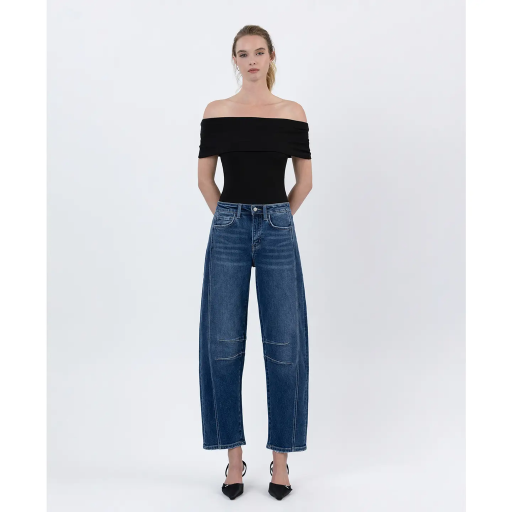 High Rise Barrel Leg Jeans |Dark Wash