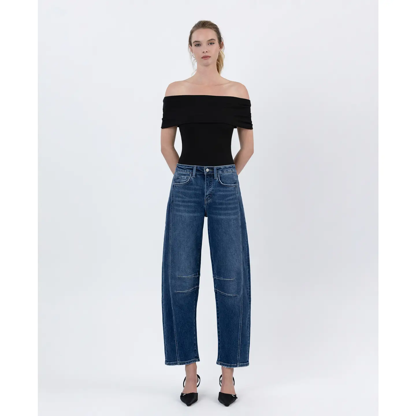 High Rise Barrel Leg Jeans |Dark Wash