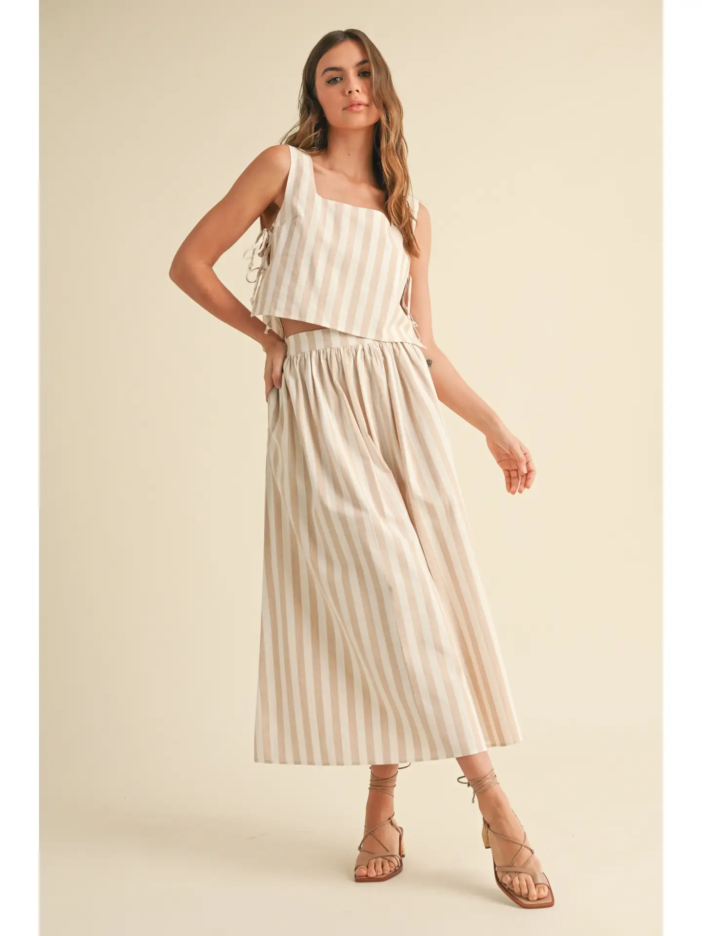 Striped Long Skirt - Beige