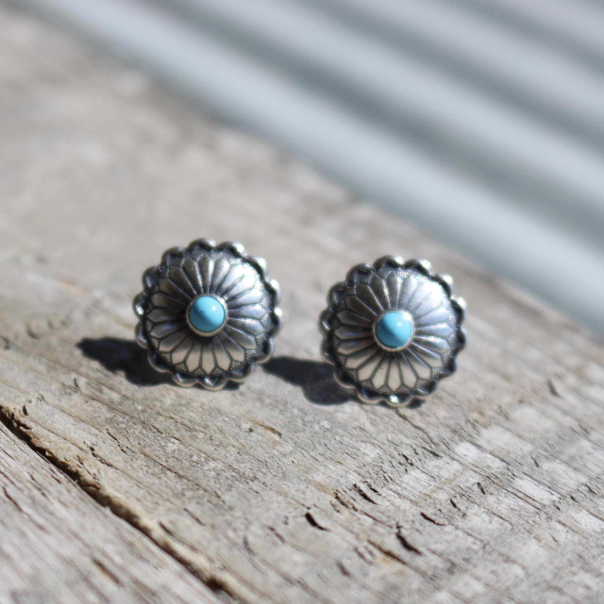 CONCHO ROUND TURQUOISE STUD EARRINGS STYLE - 007