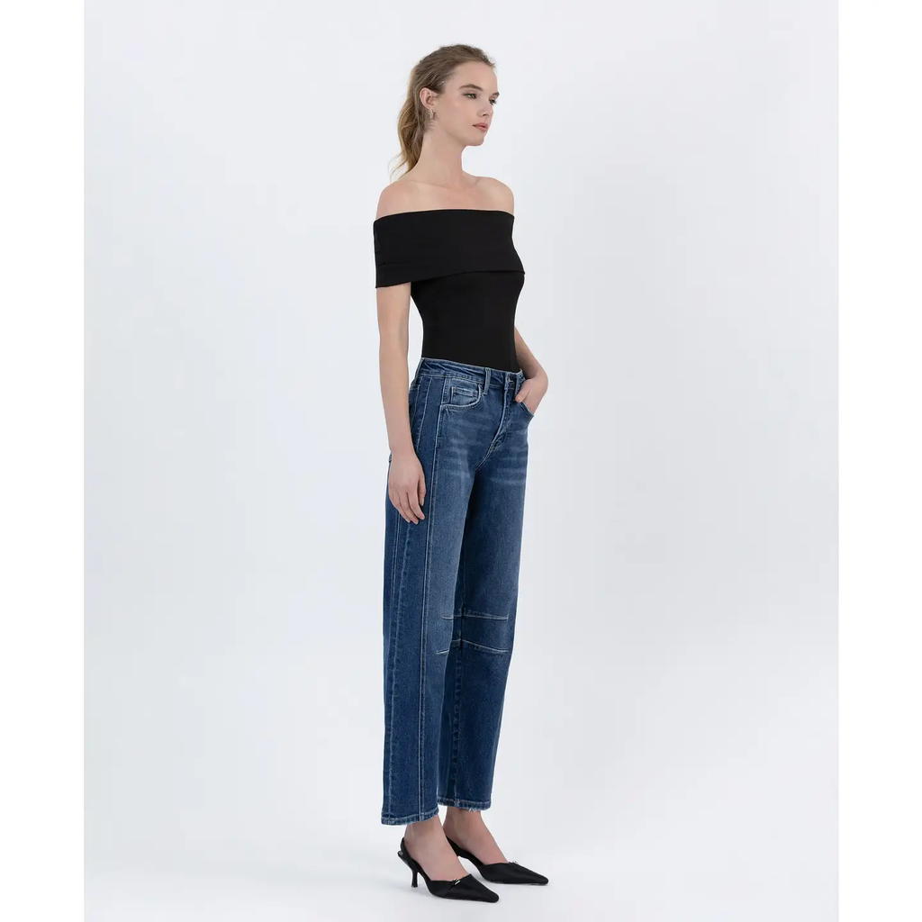 High Rise Barrel Leg Jeans |Dark Wash