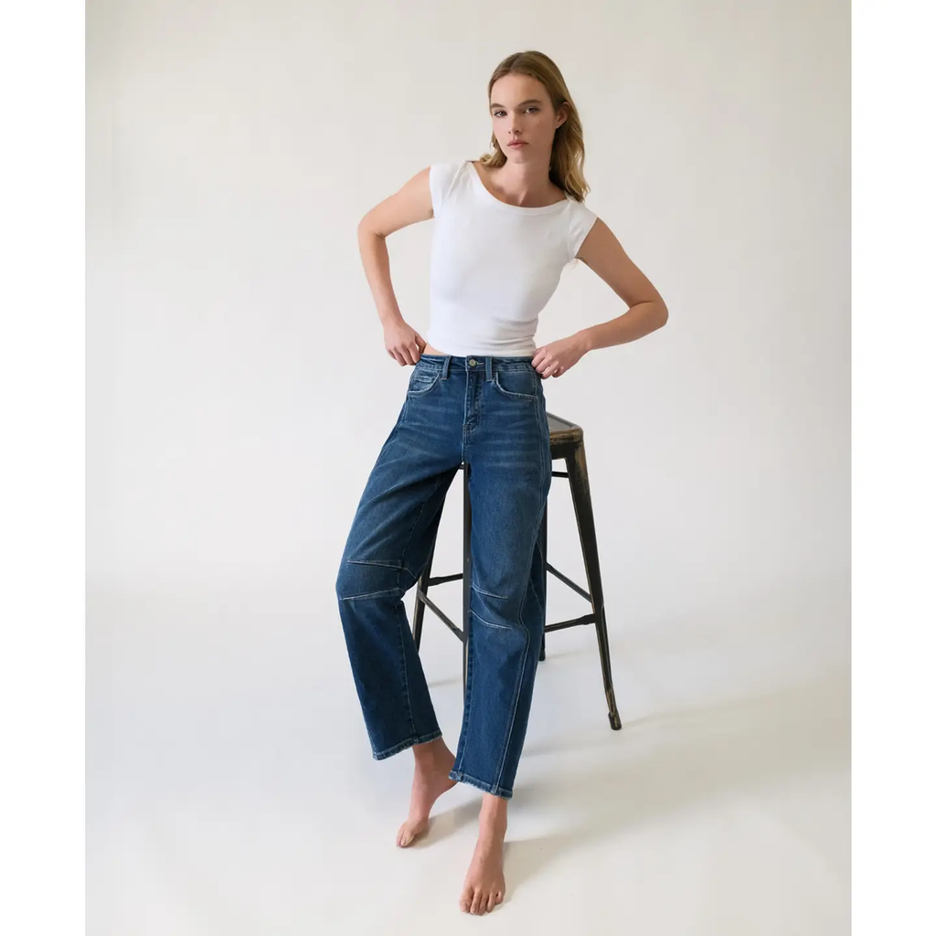 High Rise Barrel Leg Jeans |Dark Wash