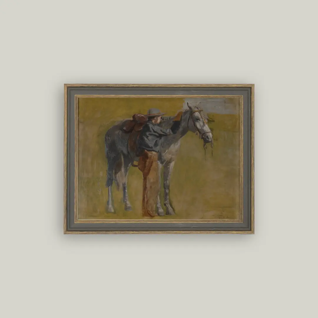 Study For Cowboys Framed Antique Art