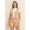 Denim Embroidery Design On Front Crop Vest - Camel