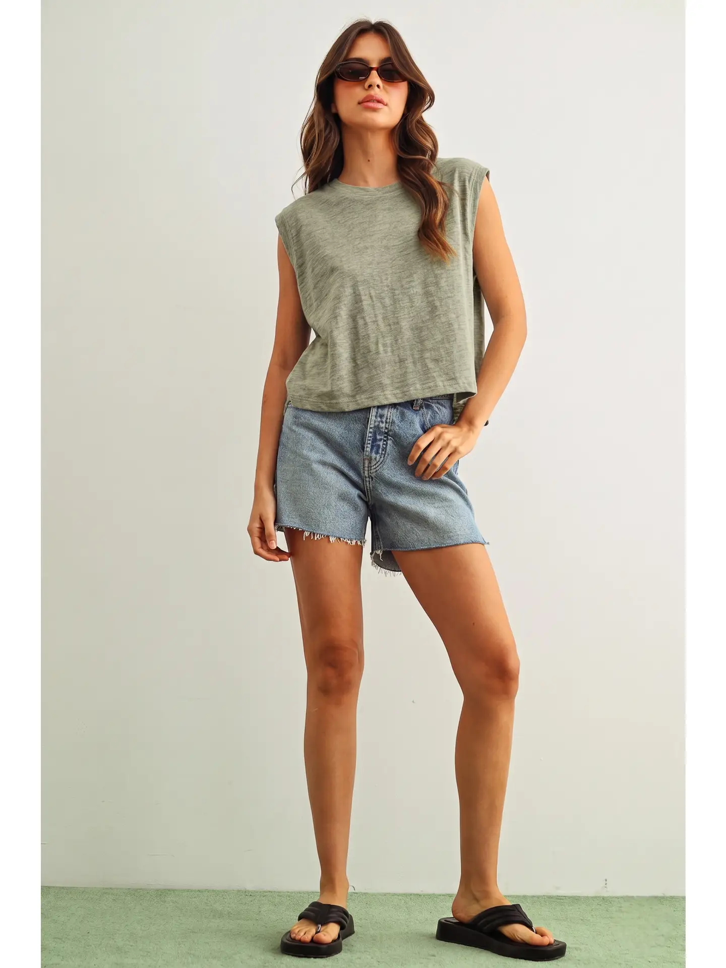Round Neck Slub Top - SAGE
