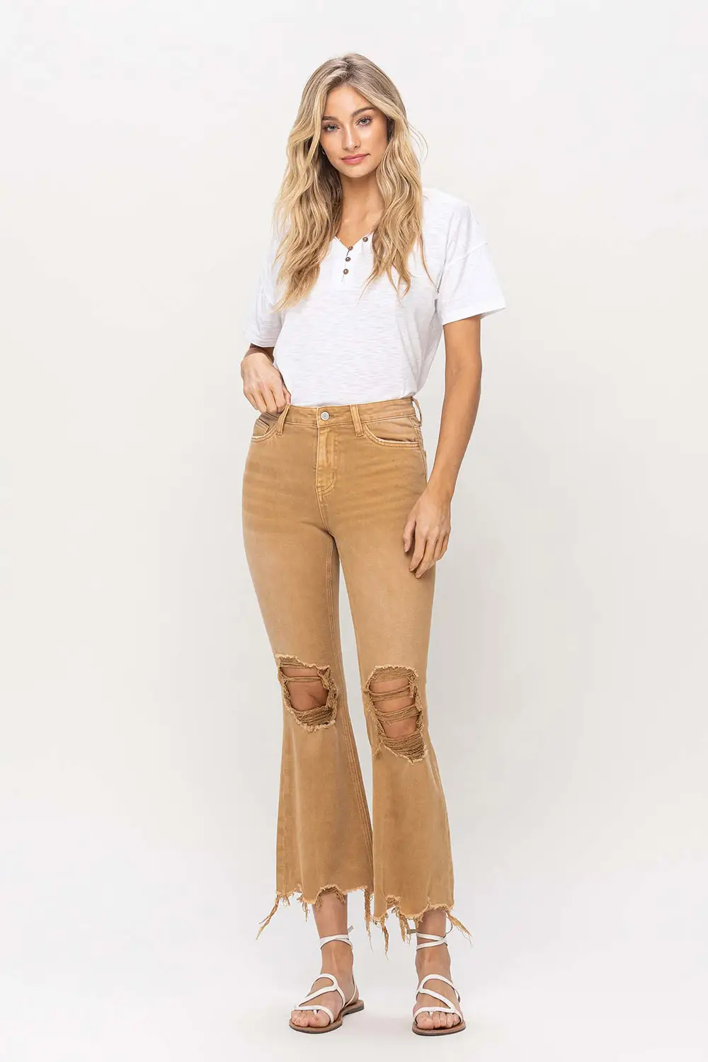 VINTAGE HIGH RISE CROP FLARE - ARMY KHAKI