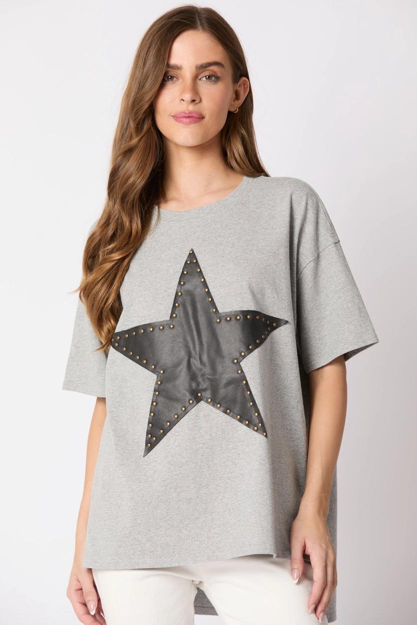 Half Sleeve Top with Washed Star - Grey