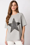 Half Sleeve Top with Washed Star - Grey