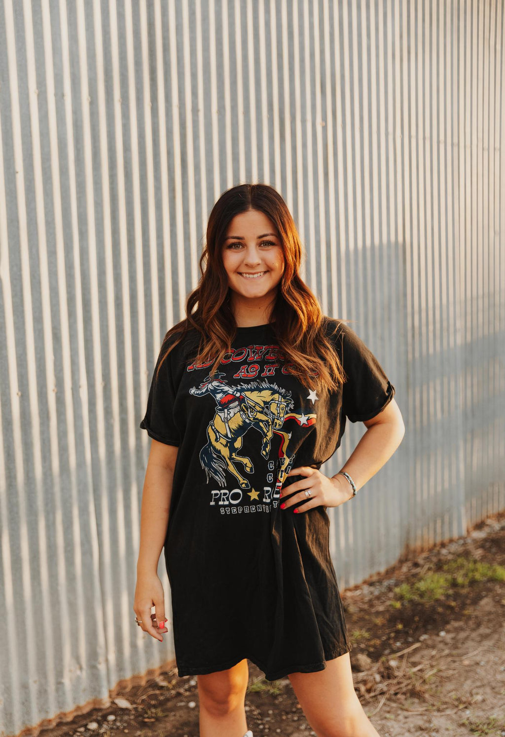 AS COWBOY AS IT GETS PRO RODEO GRAPHIC DRESS - MINERAL WASH BLACK