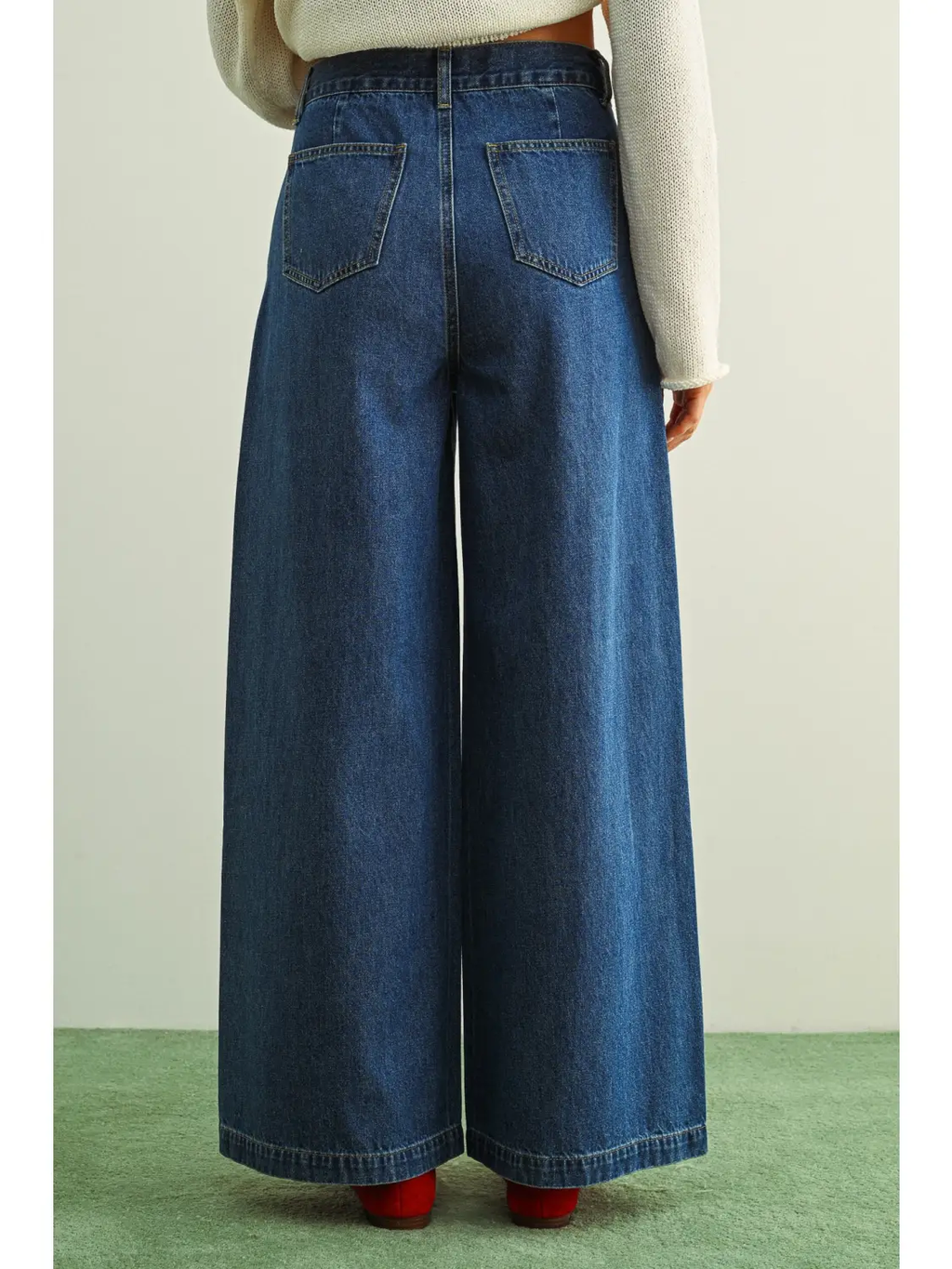 Wide Leg Denim Pants with Front Detail