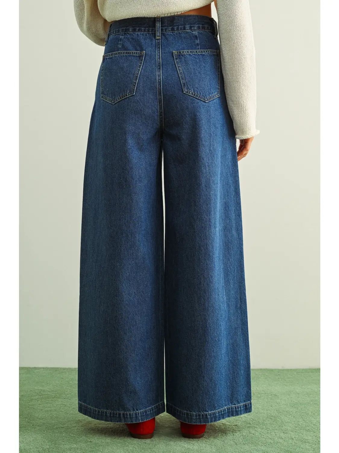 Wide Leg Denim Pants with Front Detail
