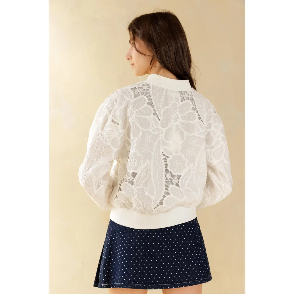 White Floral Bomber Jacket