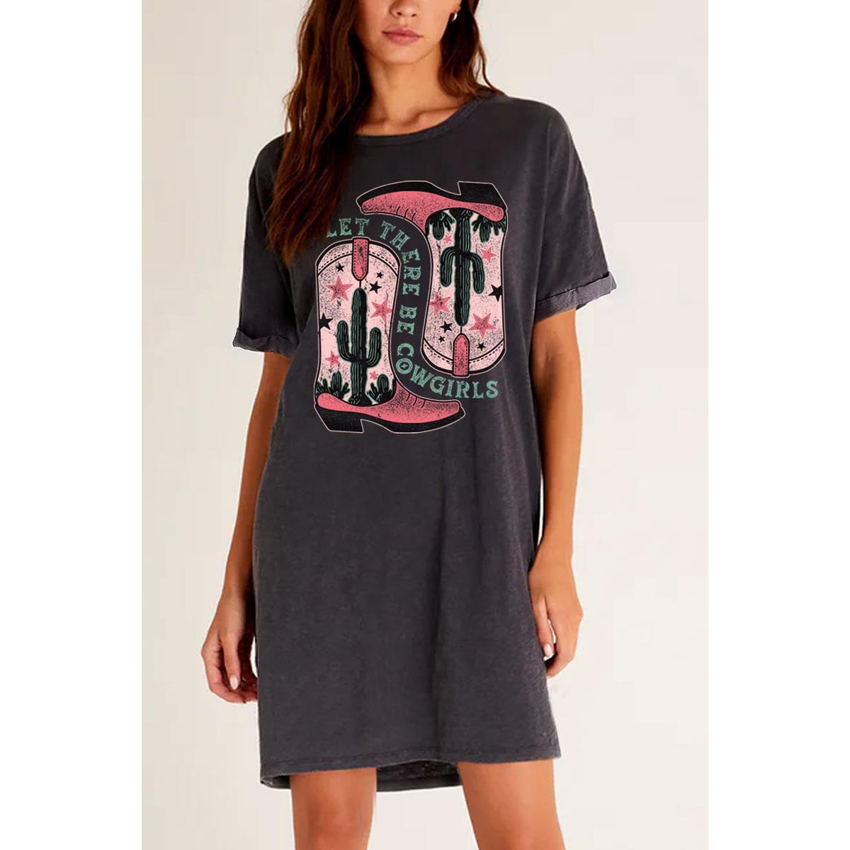 LET THERE BE COWGIRLS GRAPHIC DRESS - MINERAL BLACK