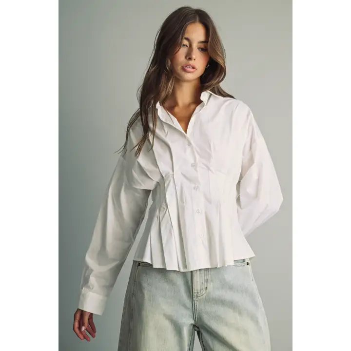 Cinched Pintuck Structured Blouse - WHITE