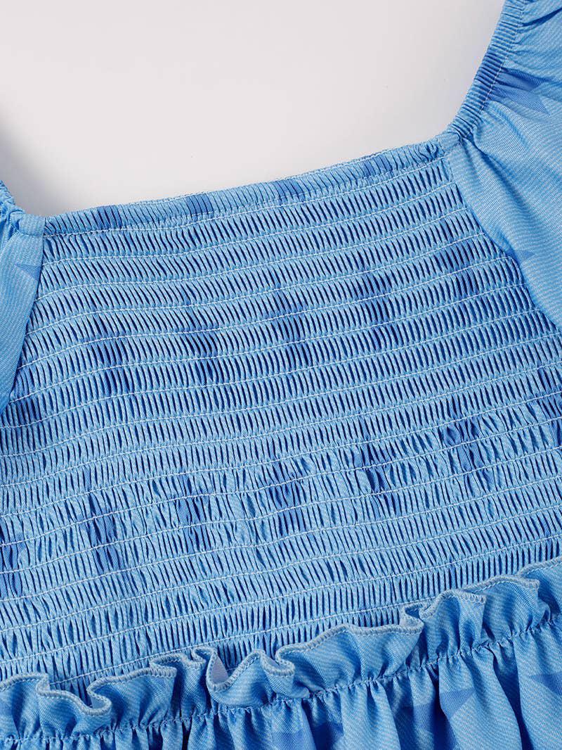 BLUE STAR SMOCKED RUFFLE GIRL DRESS