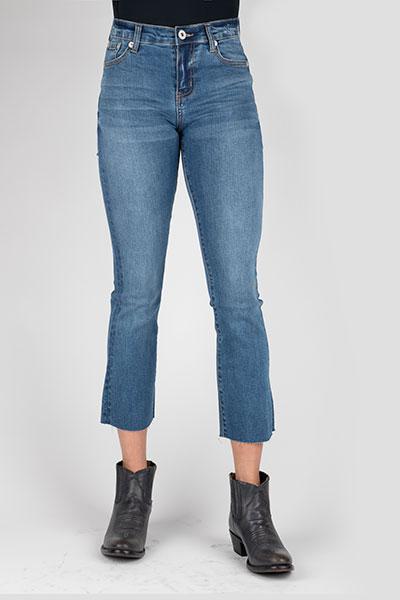 WOMENS JEAN 921 HIGH RISE FLARE FIT DOUBLE X WASH ON BACK PKT CROP OWS  11-054-0921-2413 BU