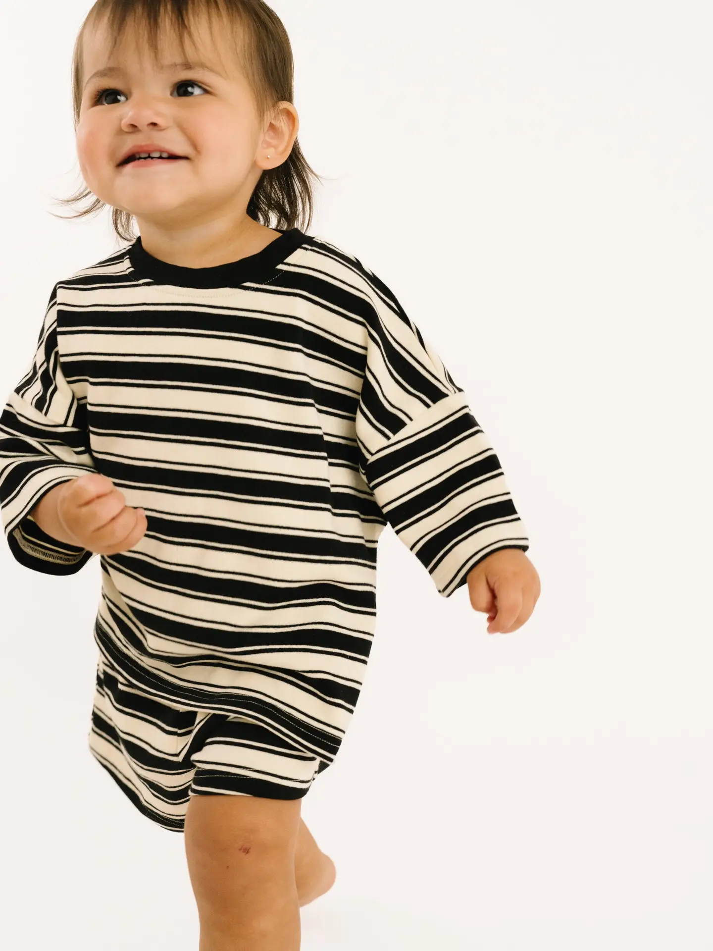 Midnight Stripe Slouchy Set - BLACK