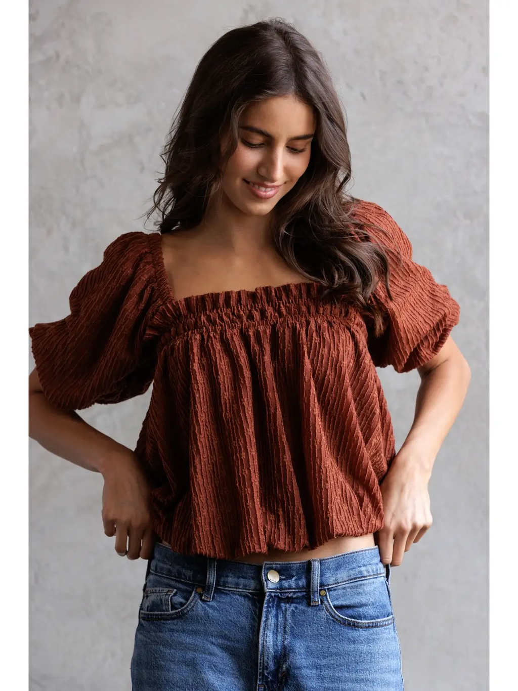 PUFF Sleeve Babydoll Top - Rust Floral