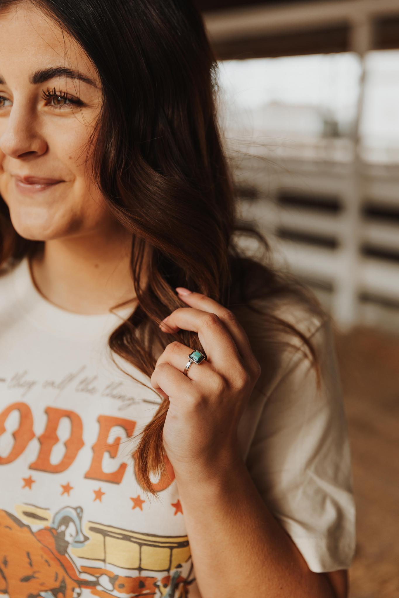 ADJUSTABLE SQUARE TURQUOISE STACKER RING