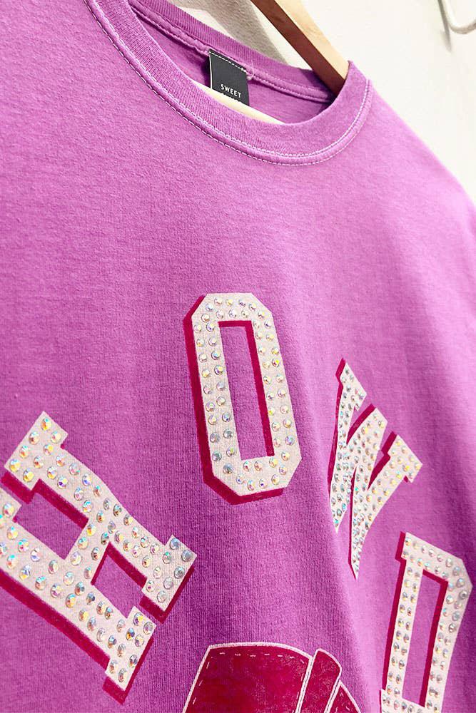 HOWDY RHINESTONE WASHED GRAPHIC T-SHIRT - PURPLE (OVERSIZED)