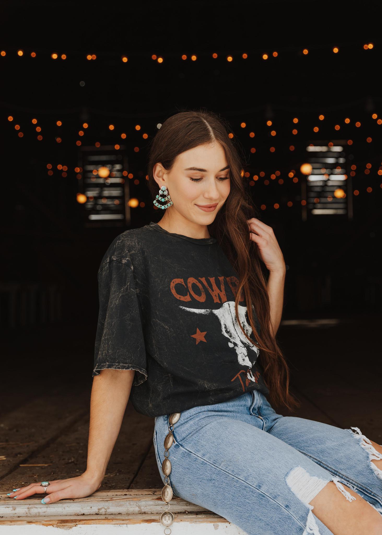 TAKE ME AWAY COWBOY OVERSIZED MINERAL WASHED T SHIRT - BLACK