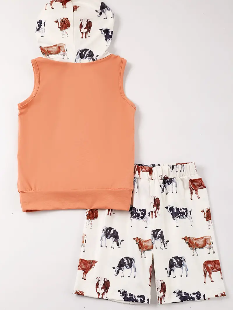CATTLE PRINT HOODED SHORT SET
