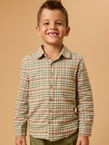 Boys Classic Dusty Olive Houndstooth Long Sleeve Button Down Shirt