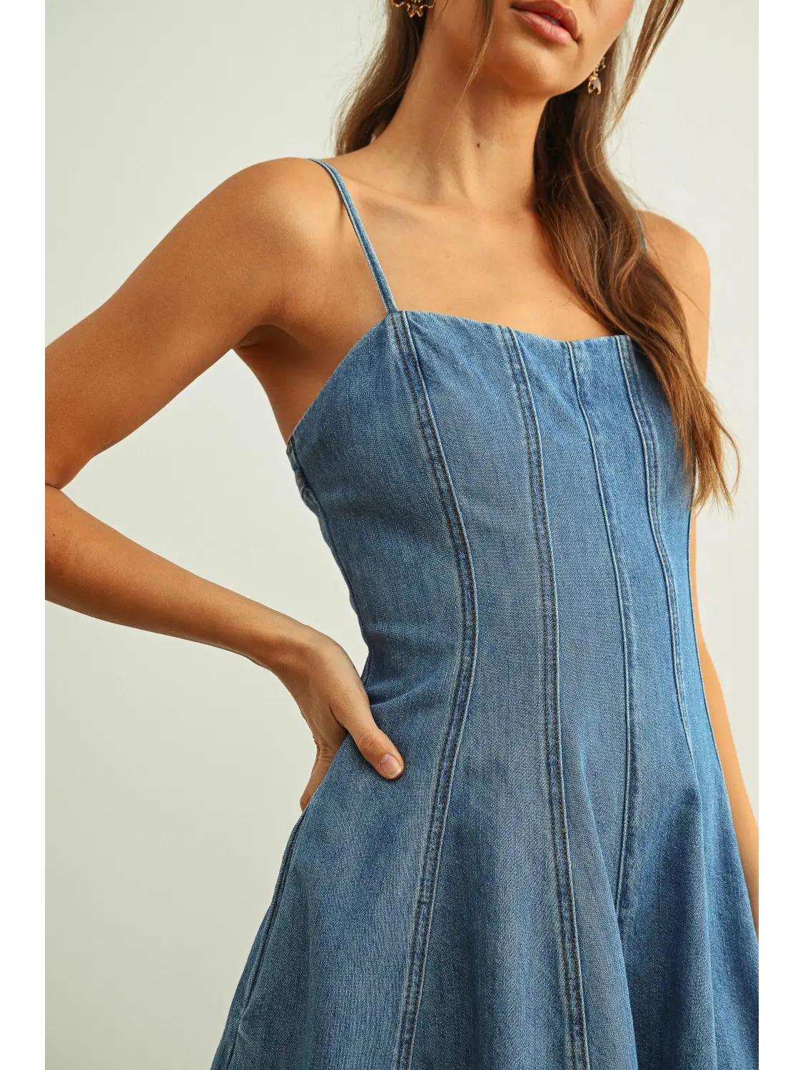 Paneled Washed Denim Romper