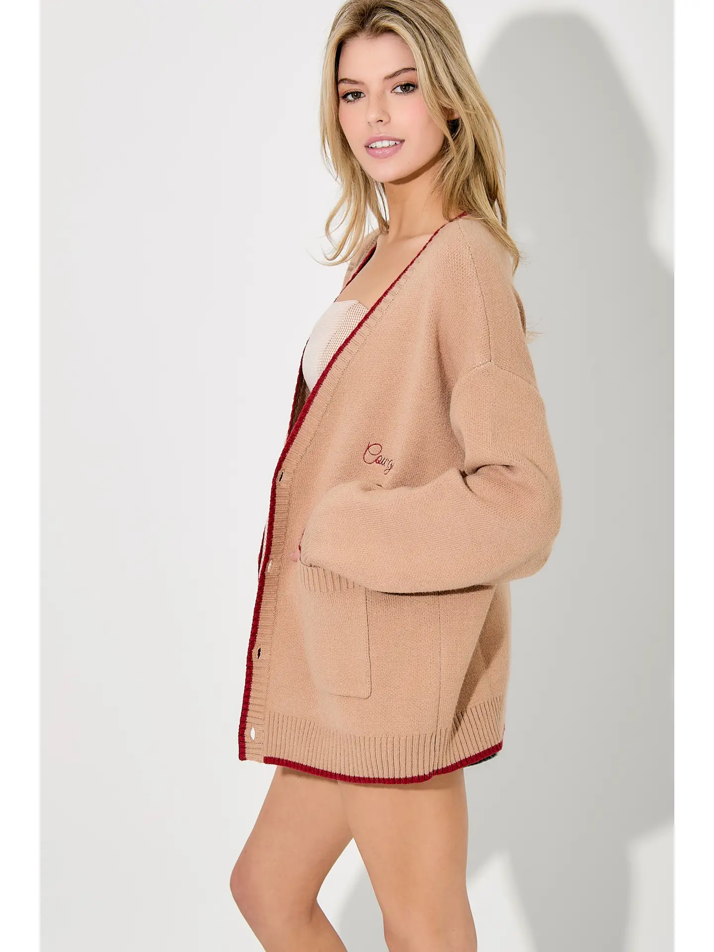 Cowboy Printing Writting Cardigan - CAMEL