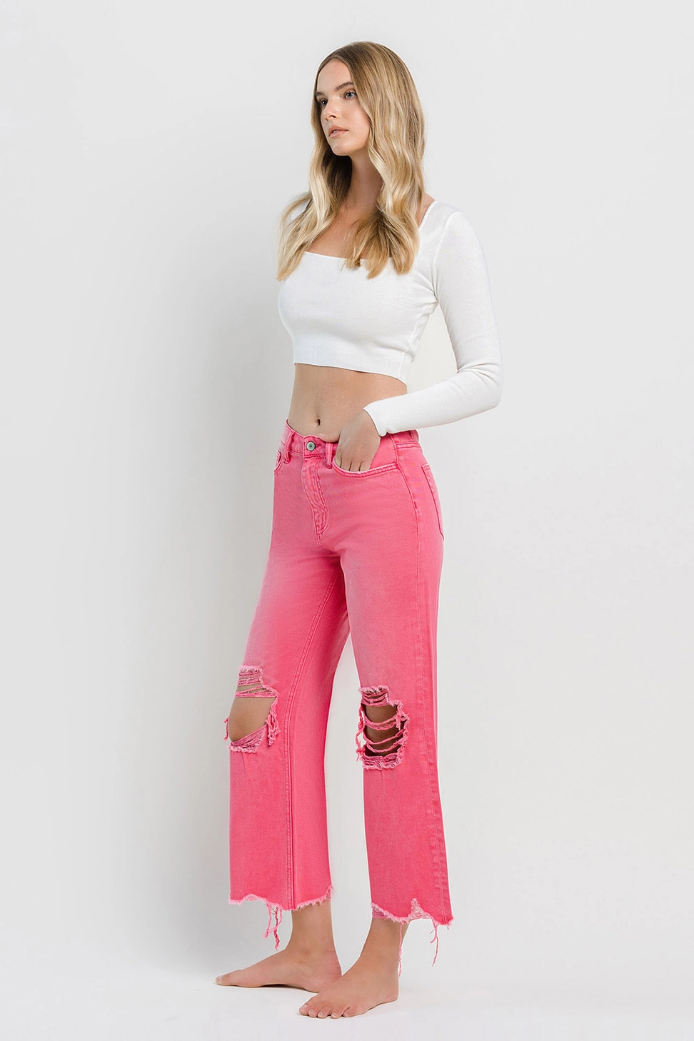 SUPER HIGH RISE CROP WIDE LEG | HOT PINK