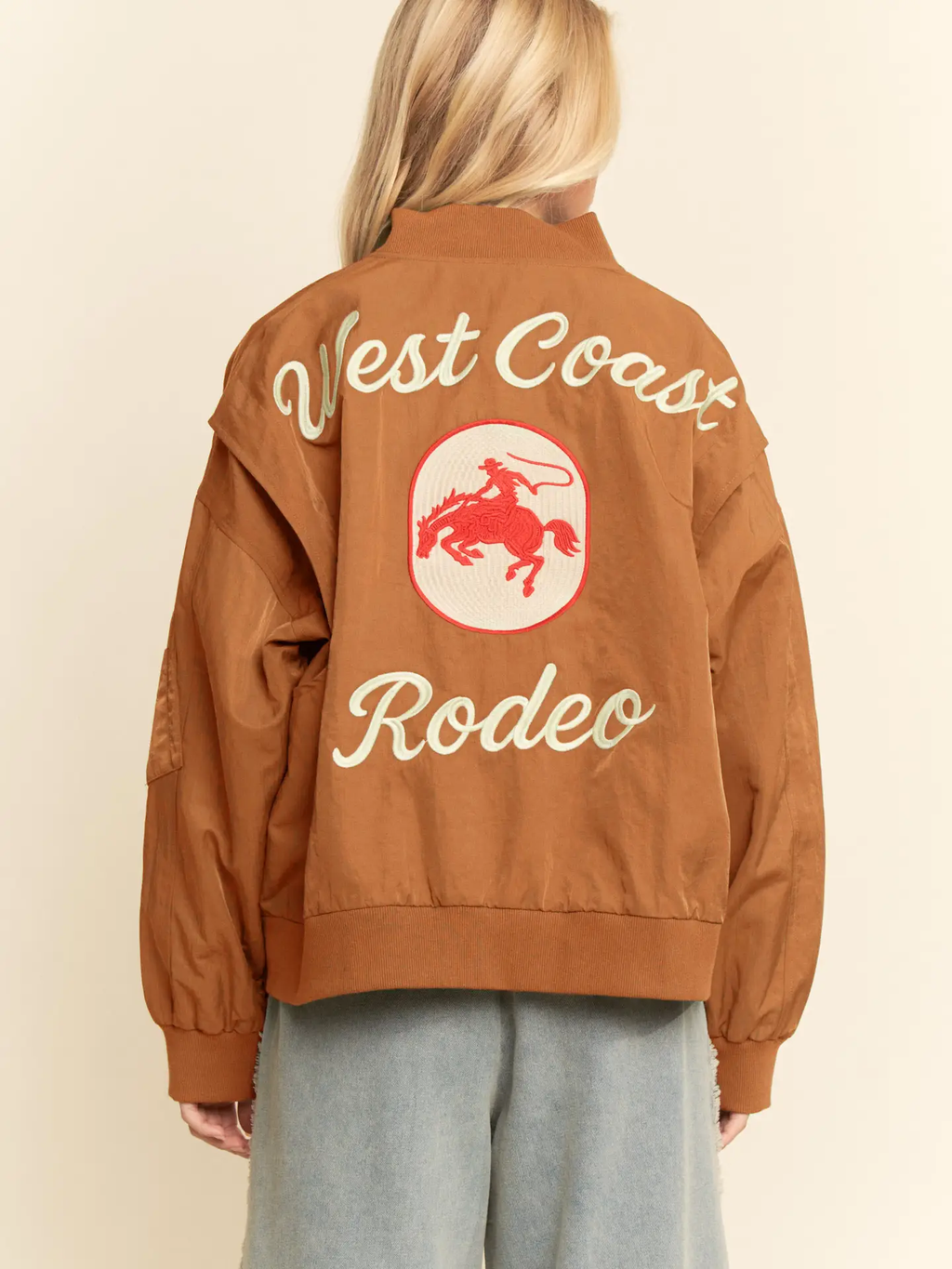 West Coast Rodeo Embroidered Bomber Jacket - BURNT ORANGE