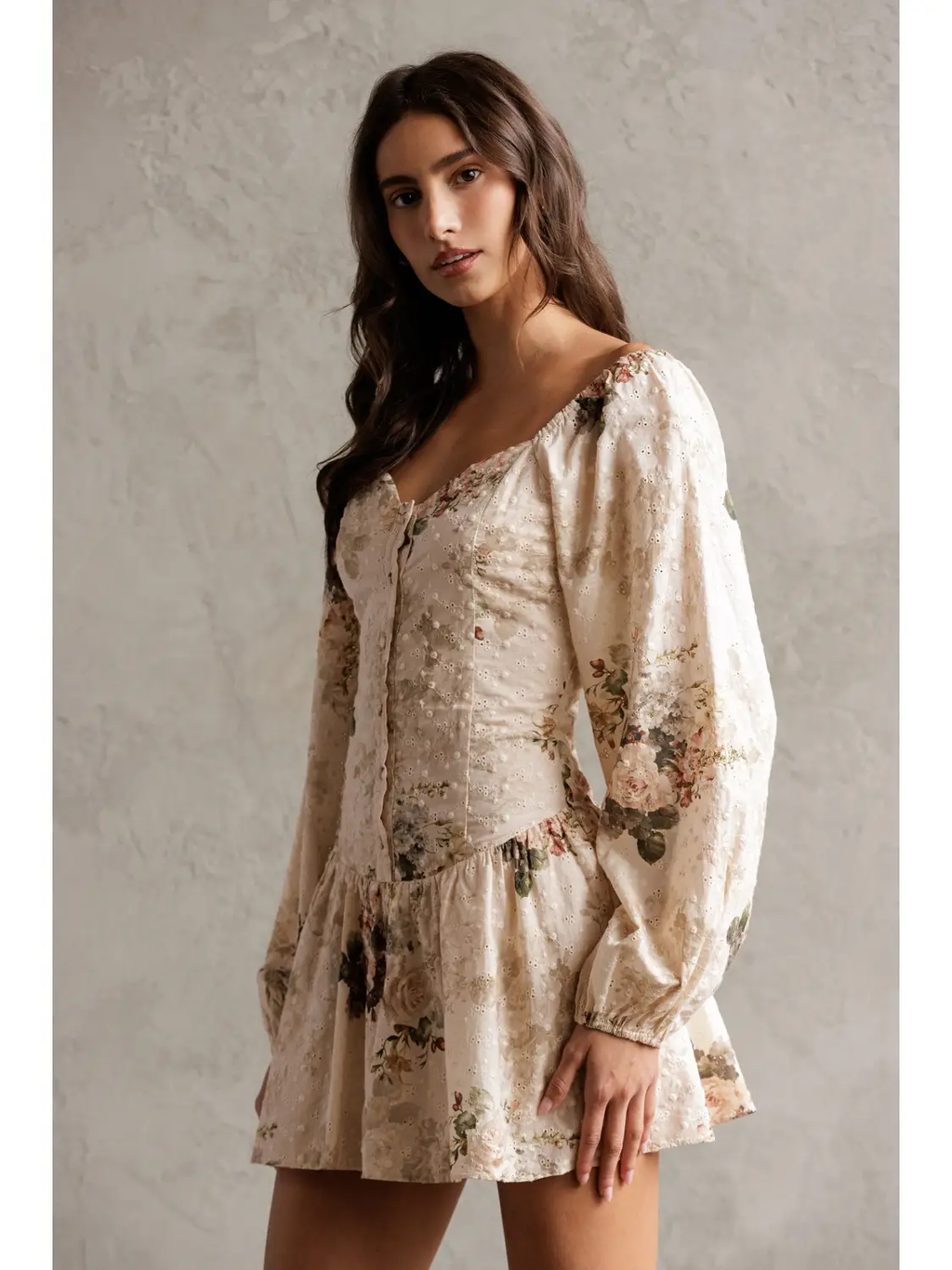 FLORAL Eyelet Puff Sleeve Romper