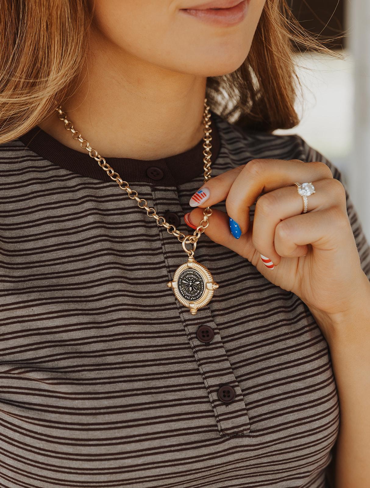 Bee Necklace Coin Jewelry French Matte Gold Boutique