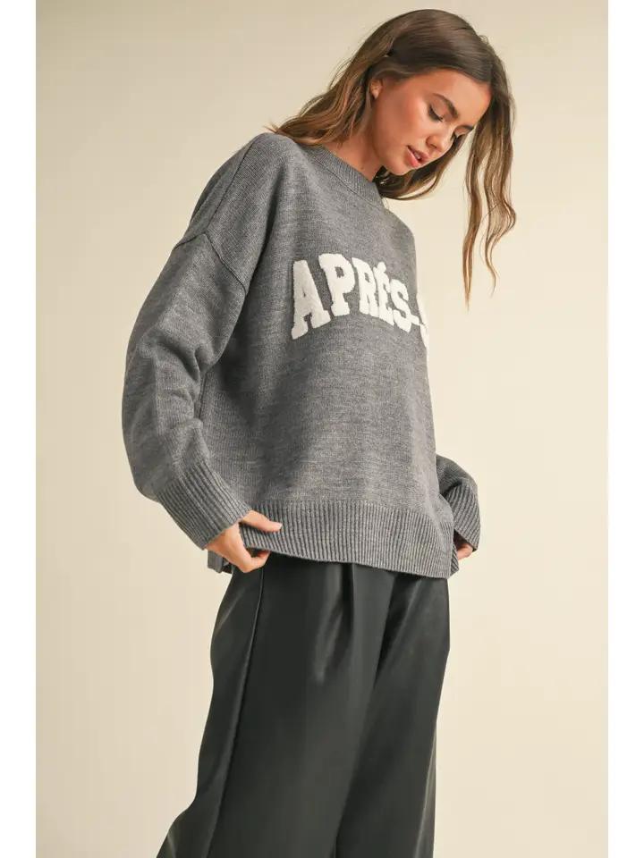 Apres Ski Letter Front Sweater Top - Grey
