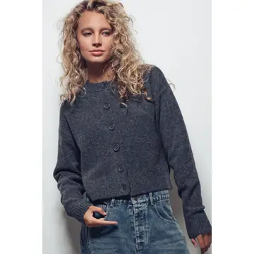 Relaxed Wool Blend Button-Up Cardigan - BLACK