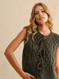 Tie Front Cable Knitted Vest - Olive