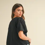 Tie Front Collared Lace Top - BLACK