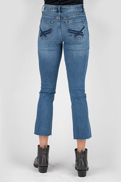 WOMENS JEAN 921 HIGH RISE FLARE FIT DOUBLE X WASH ON BACK PKT CROP OWS  11-054-0921-2413 BU