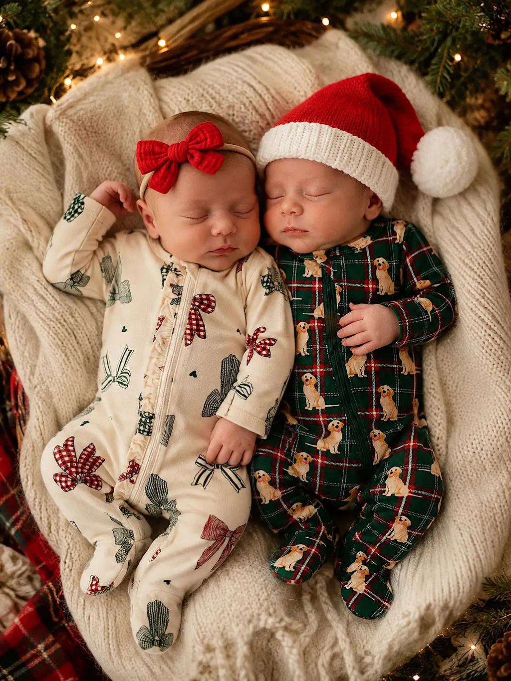 2-Way Zip Ruffle Footie, Country Christmas Bows