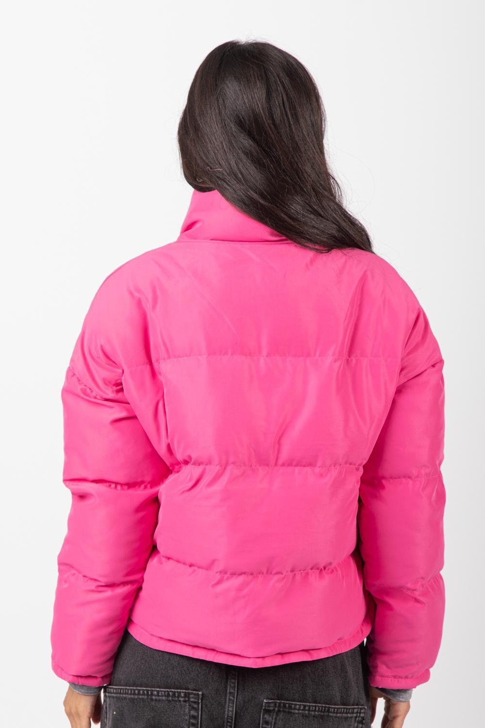 Casual Solid Puffer Jacket - Pink