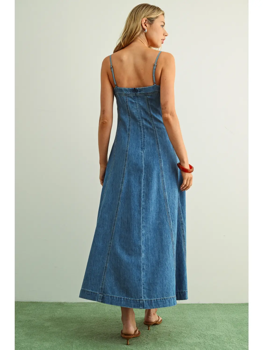 Paneled Maxi Washed Denim Dress