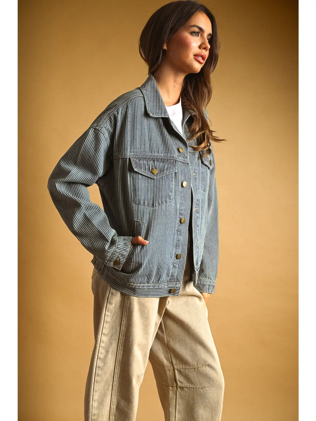 Striped Pattern Denim Jacket