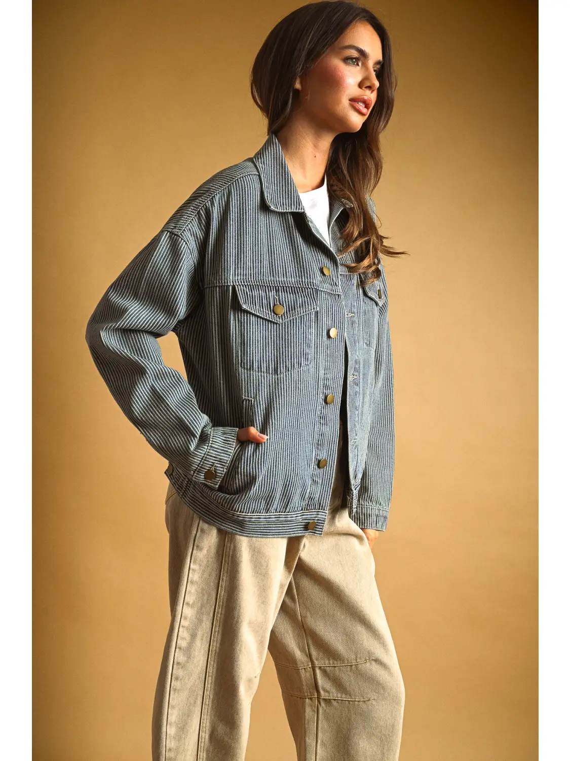 Striped Pattern Denim Jacket